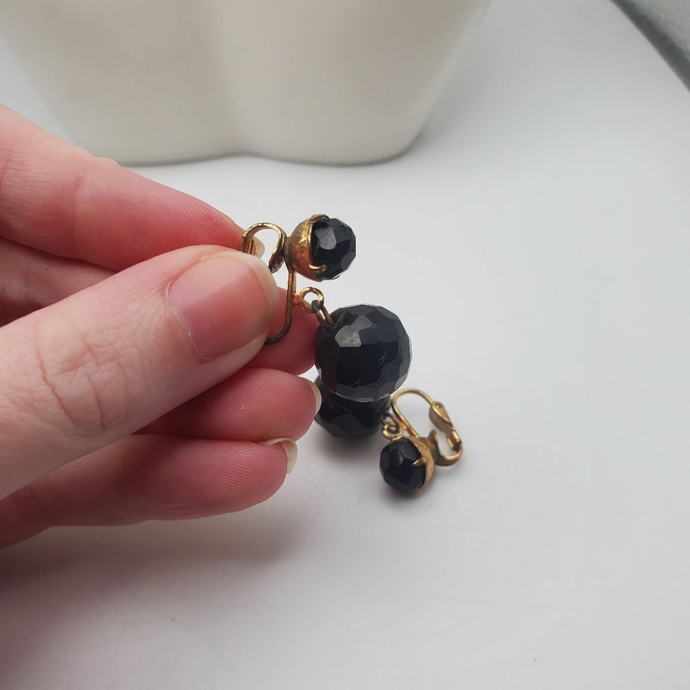 Black beaded Jumbo clip on earrings